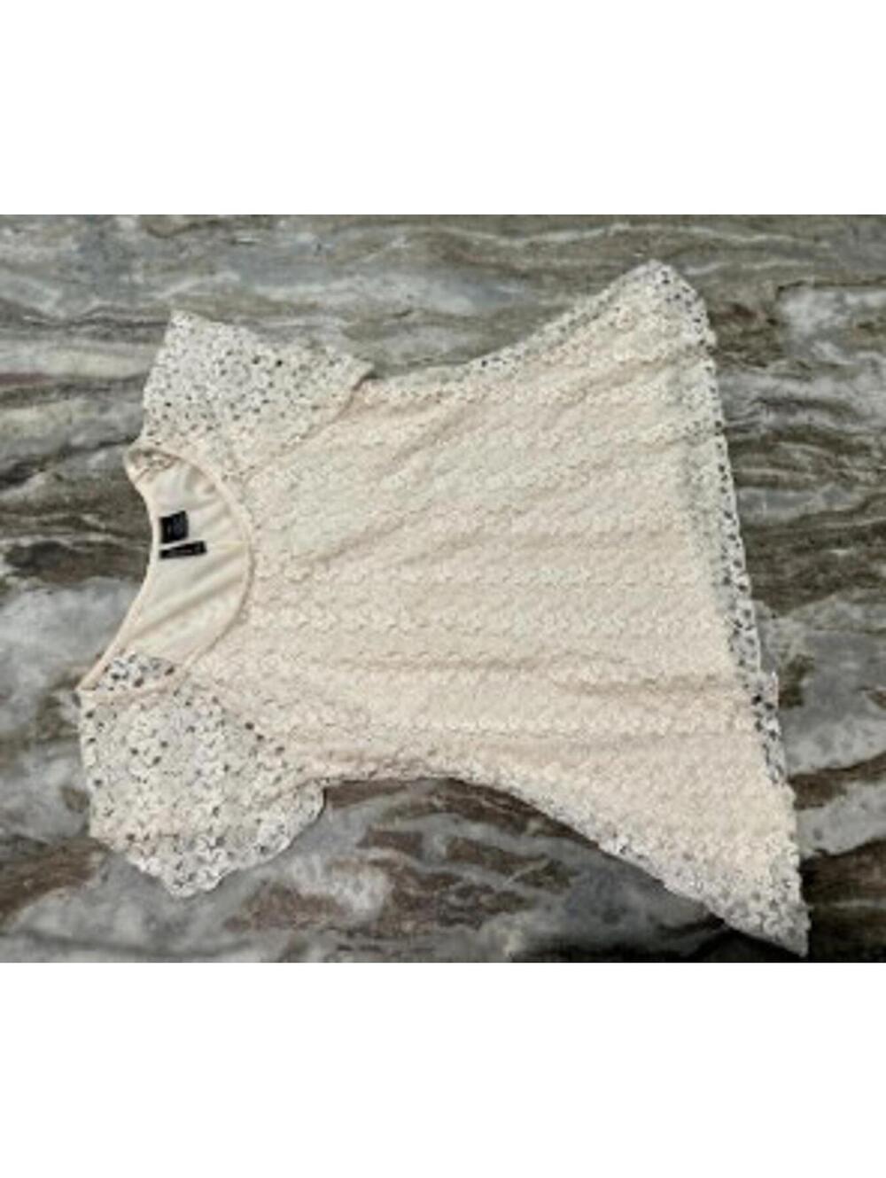 Asymmetrical Lace Crochet Top Petite XL — Creamy Ivory *Feminine Event/Office